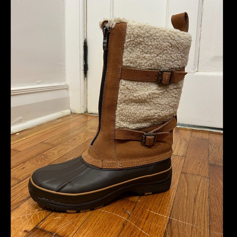 PRE-OWNED - KHOMBU Insulated Waterproof Brown Faux Fur with Real Leather Trim Bo
